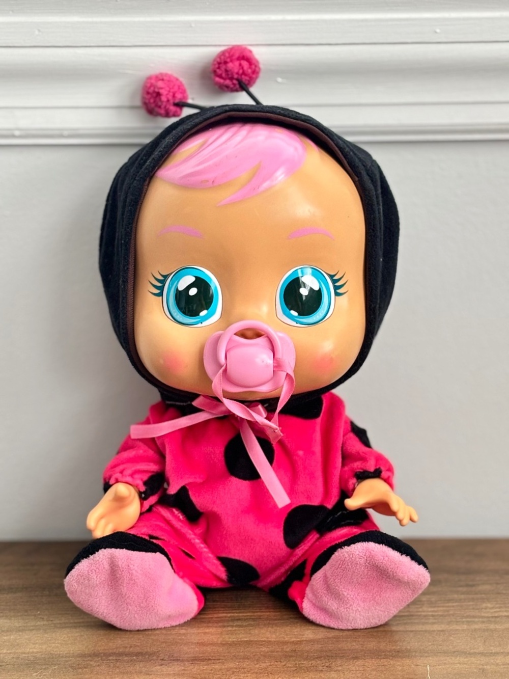 Cry Babies LADY Tiny Cuddles Plush Baby Doll 11” Tears Ladybug Toy with Pacifier